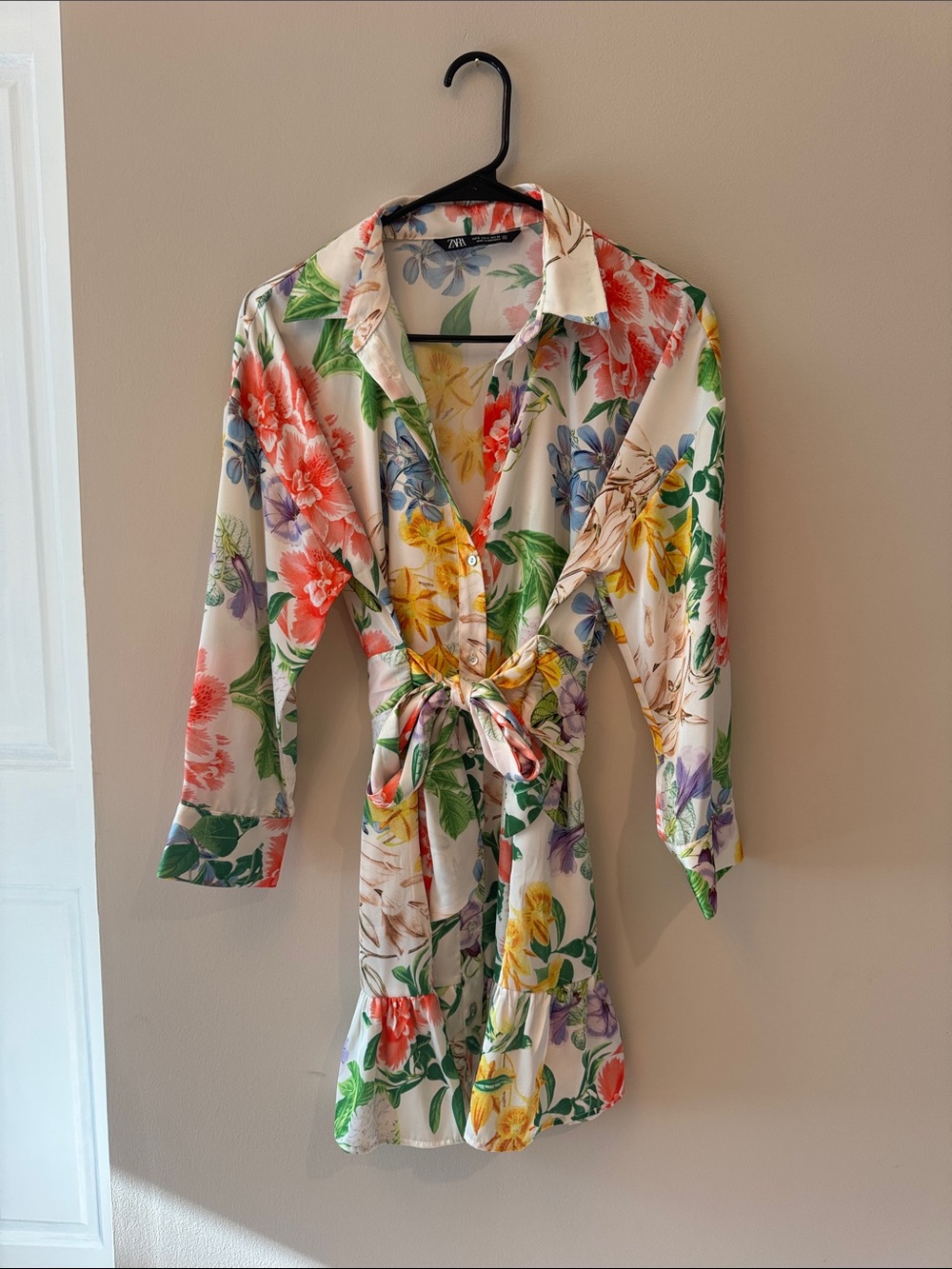 Floral Tie-Waist Shirt Dress - Multicolor